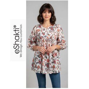 eSHAKTI! Red floral print puff sleeve lightweight blouse